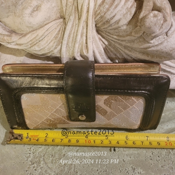 L.A.M.B. by Gwen Stefani Gold Glam Leather Fabric Wallet Designer Luxury #102 - Picture 4 of 16